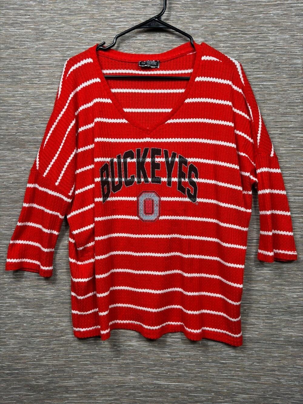 Ohio State Buckeyes Sweater Womens 2XL Red NCAA Football Gameday Couture Striped